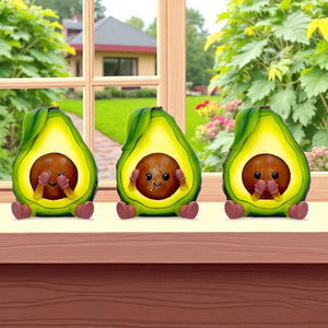 Quirky Three Wise Avocado Figurines Hear No See No Speak No Evil Novelty Decor