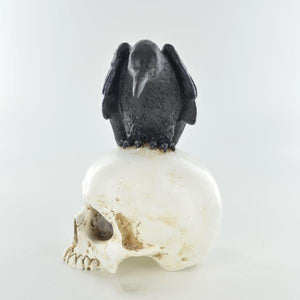 Raven on Skull Figurine | Gothic Resin Halloween Decor Pagan Altar