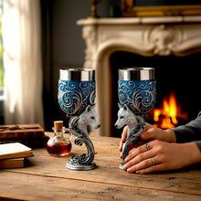 Load image into Gallery viewer, Fantasy White Wolf Enchanted Goblet Set Gothic Chalice Mystical  Drinkware Art
