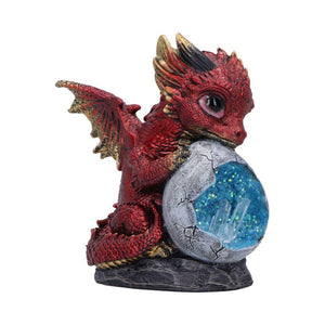 Fantasy Red Baby Dragon and Crystal Egg Figurine Mythical Creature Sculpture