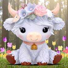 Load image into Gallery viewer, Moo Crew Magnolia Grey Flower Cow Figurine Ornament Cute Farmhouse Decor
