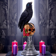 Load image into Gallery viewer, Raven on Skull Gothic Figurine Celtic Rose Base Ornament Occult Horror Statue
