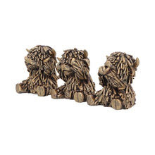 Load image into Gallery viewer, Three Wise Highland Cow Figurines Gold Farm Animal See Hear Speak Set
