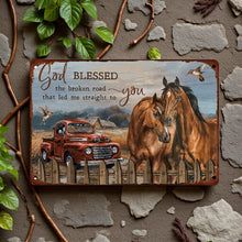 Load image into Gallery viewer, Inspirational God Blessed Metal Wall Plaque Horses Truck Country Home Sign
