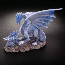 Load image into Gallery viewer, Enchanting Celestial Blue Dragon &amp; Hatchling Figurine, Mystical Fantasy Dragon Sculpture Home Decor, Unique Collectible Fantasy Art
