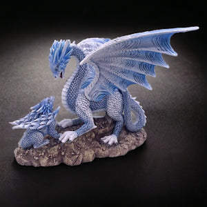 Enchanting Celestial Blue Dragon & Hatchling Figurine, Mystical Fantasy Dragon Sculpture Home Decor, Unique Collectible Fantasy Art