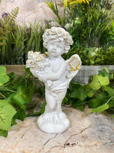 Charger l&#39;image dans la galerie, Adorable Cherub Holding Flowers Exquisite Resin Sculpture Angel Statue 19 cm-OsirisTradingUK
