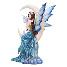 Load image into Gallery viewer, Mystical Fairy with Baby Sitting on Crescent Moon Ornament Fantasy Resin Statue
