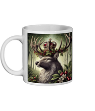 Load image into Gallery viewer, Majestic Royal Stag Ceramic Mug - 11 oz | Deer Lover Gift | Nature Inspired Art Mug | Woodland Wildlife Coffee Cup | Regal Stag Crown Design
