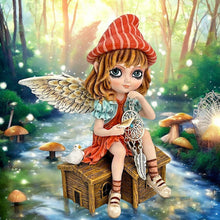 Load image into Gallery viewer, Whimsical Fairy Figurine with Dreamcatcher, Bird &amp; Cottage Statue fantasy ornament
