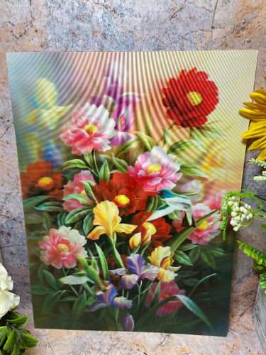 3D Holographic Poster 40x30cm - Flowers & Hummingbird - Lenticular Nature Decor Self-Adhesive-OsirisTradingUK
