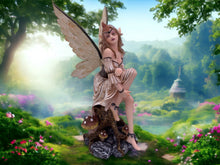 Load image into Gallery viewer, Enchanted Forest Fairy Figurine - Handcrafted Resin Fairy with Rustic Wings, Magical Mushroom Throne Decor, Fantasy Collectible-OsirisTradingUK
