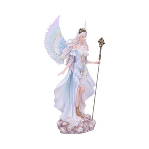 Spiritual Angel Figurine Elegant Celestial Ornament with Staff Enchanted Statue Decor