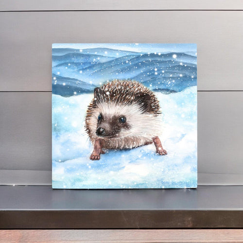 Enchanting Winter Hedgehog Ceramic Picture Tile | S. Jones Art | 200 x 200 mm Wall Decor | Adorable Hedgehog Artwork | Nature Lover Gift-OsirisTradingUK