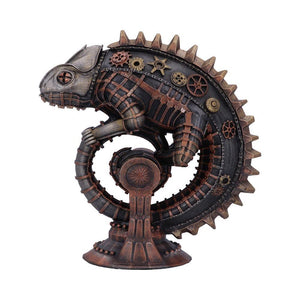 Mechanical Chameleon Steampunk Lizard Figurine 22.3cm | Hand-Painted Bronze Resin Collectible