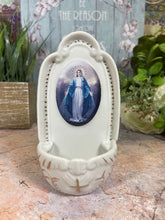 Load image into Gallery viewer, Porcelain Our Lady of the Miraculous Virgin Mary Water Font | Elegant Religious Decor | Holy Water Vessel | 13.5 cm-OsirisTradingUK
