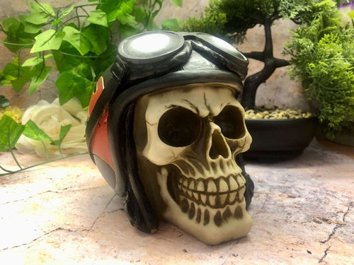 Biker Skull Sculpture Figurine Gothic Horror Ornament Figure Decoration Skeleton-OsirisTradingUK