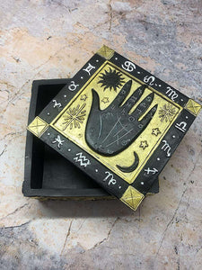 Black Palmistry Hand Trinket Box Palm Reading Home Decor Spiritual Faith-OsirisTradingUK