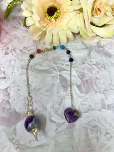 Amethyst Sphere Pendulum on Chain with 7 Chakras Beads Dowsing Reiki Healing-OsirisTradingUK