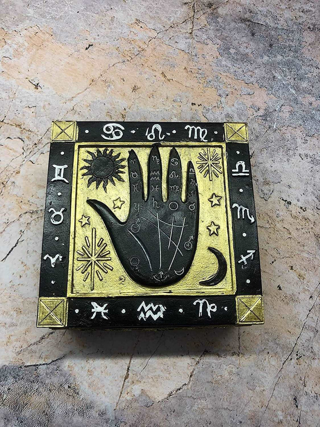 Black Palmistry Hand Trinket Box Palm Reading Home Decor Spiritual Faith-OsirisTradingUK