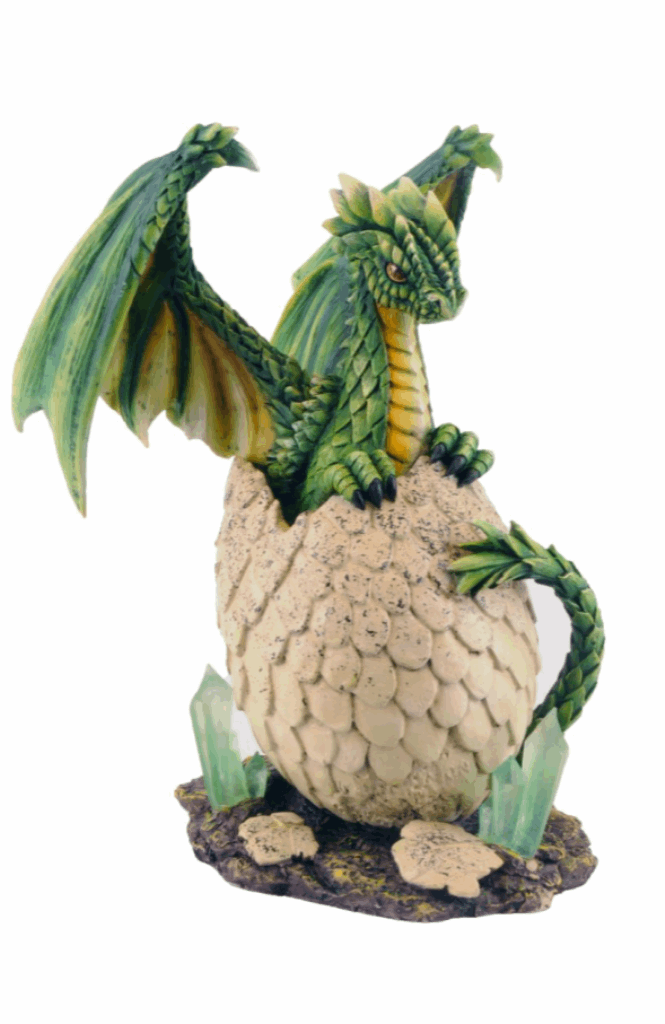 Baby Green Dragon and Egg Crystals Fantasy Sculpture Mythical Statue Ornament