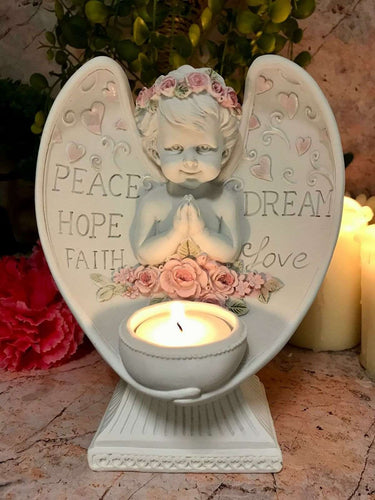 Beautiful Angel Cherub Praying Candle Holder Ornament Peace Hope Faith Love-Home, Furniture & DIY:Candles & Home Fragrance:Candle & Tea Light Holders-OsirisTradingUK