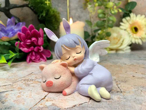 Adorable Peaceful Angel Baby Girl with Piglet Figurine Fantasy Angels Collection-OsirisTradingUK