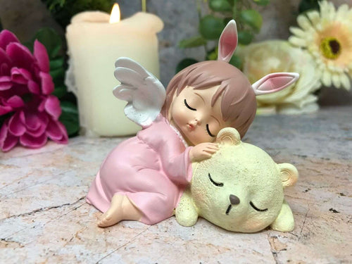 Adorable Peaceful Angel Baby Girl with Bear Figurine Fantasy Angels Collection-OsirisTradingUK