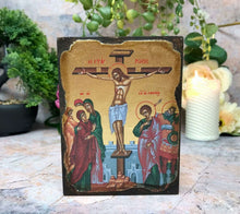 Laden Sie das Bild in den Galerie-Viewer, Crucifixion of Jesus Christ Picture Icon Style Religious Wall Plaque Decor-OsirisTradingUK
