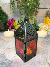Load image into Gallery viewer, Antique Effect Moroccan Style Zinc Lantern Multicoloured Candle Tealight Holder-OsirisTradingUK

