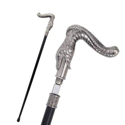 Silver Snake Cane | Fantasy Cosplay Prop Cobra Staff for LARP & Halloween Costume 95cm