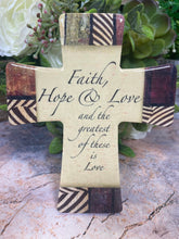 Load image into Gallery viewer, Porcelain Cross Faith, Hope, and Love Elegant Christian Decor Spiritual Keepsake Timeless or Religious Centerpiece 14.5 cm Tall-OsirisTradingUK
