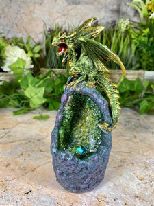 Magical Dragon on Resin Geode Sculpture with LED Light, Mythical Decor, Fantasy Dragon Statue, Enchanting Figurine with Sparkling Accents