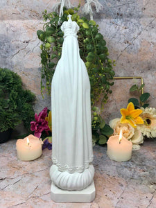 Blessed Virgin Mary Our Lady of Fatima White Statue Ornament Figurine Religious Sculpture for Home or Chapel