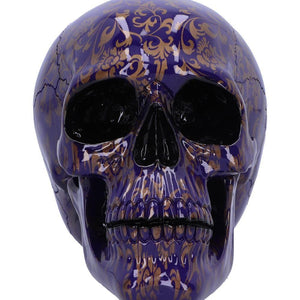 Gothic Indigo Skull Ornament Fantasy Figurine with Gold Patterns Romantic Art Decor Statue