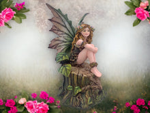 Load image into Gallery viewer, Enchanted Forest Nymph Figurine | Delicate Woodland Fairy Perched on Tree Stump | Hand-Painted Resin Fantasy Statue | Nature-Inspired Decor
