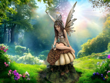 Load image into Gallery viewer, Whimsical Woodland Fairy Statue on Toadstool - Enchanted Forest Resin Figurine, Nature-Inspired Decor
