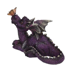 Purple Dragon & Butterfly Figurine Statue Ornament Sculpture 22cm Gift Boxed