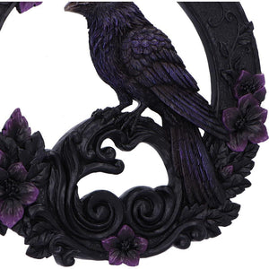 Gothic Raven Wall Plaque Dark Bird Wreath Floral Witchcraft Ornament  Decor