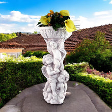 Charger l&#39;image dans la galerie, Stone Effect Cherub Garden Statue - Angel Bird Bath, Feeder or Elegant Jardiniere
