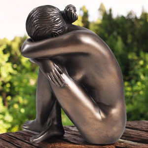 Bronze Finish Seated Woman Sculpture - 14cm x 11cm Resin Figurine - Elegant Home Decor