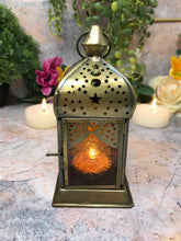 Load image into Gallery viewer, Moroccan Style Brass Lantern Antique Multicoloured Glass Tea Light Candle Holder Home Decoration

