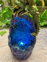 Load image into Gallery viewer, Magical Dragon on Resin Geode Sculpture with LED Light, Mythical Decor, Fantasy Dragon Statue, Enchanting Figurine with Sparkling Accents
