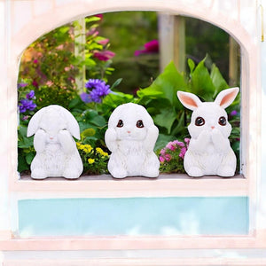 Three Wise Bunnies Figurines – 9cm Adorable White Bunny Ornaments