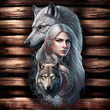 Load image into Gallery viewer, Mystic Wolf Spirit Metal Wall Sign - Enchanting She-Wolf &amp; Warrior Art, Silver Embossed Fantasy Wall Decor-OsirisTradingUK
