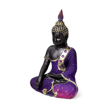 Charger l&#39;image dans la galerie, Thai Buddha Meditation Figurine | Black &amp; Purple Zen Statue | 30cm Resin Home Decor
