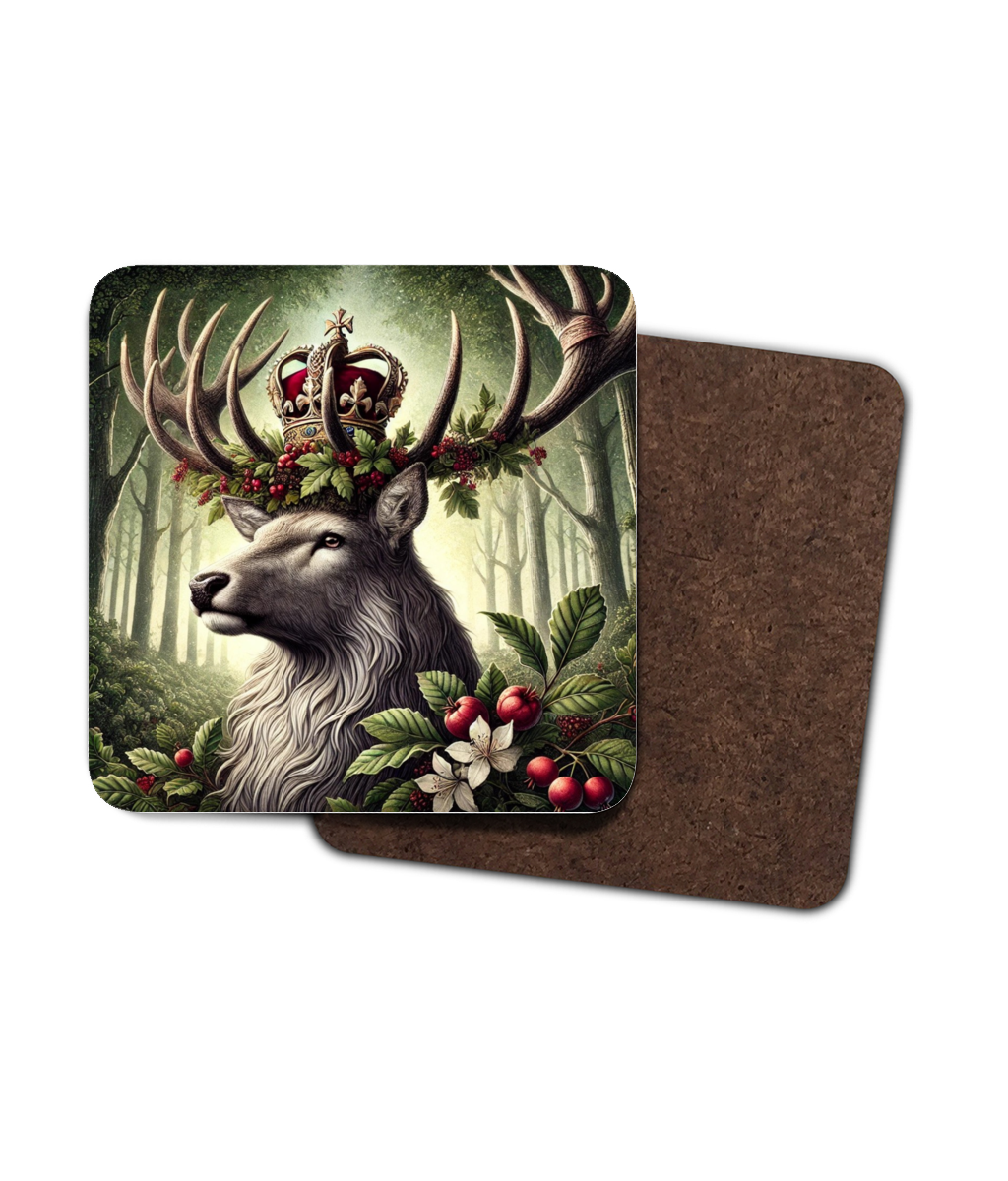 Royal Stag Coasters Set of 4 - Majestic Deer Design Hardboard Coasters - Woodland Forest Themed Drinkware