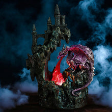 Laden Sie das Bild in den Galerie-Viewer, Light-Up Castle Dragon Statue - Purple Guardian Figurine Gothic Decor LED Ornament
