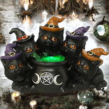 Load image into Gallery viewer, Mystical Light Up Black Cats &amp; Cauldron Ornament Wicca Witchcraft Home Decor Gift

