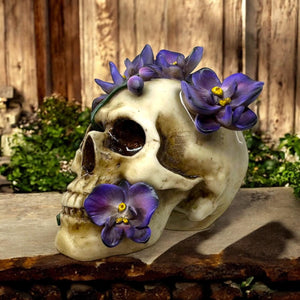 Floral Decay Skull Statue - Gothic Decor Halloween Tabletop Decoration